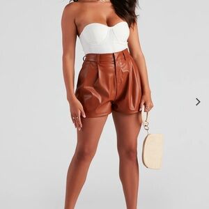 Women's Brown Leather Shorts